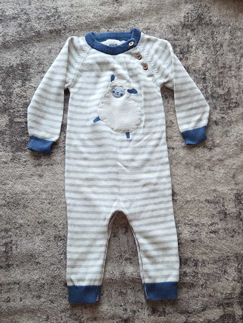 Kite Striped Lamb Knit One Piece Pajamas Infant Size 12/18M 100% Organic Cotton